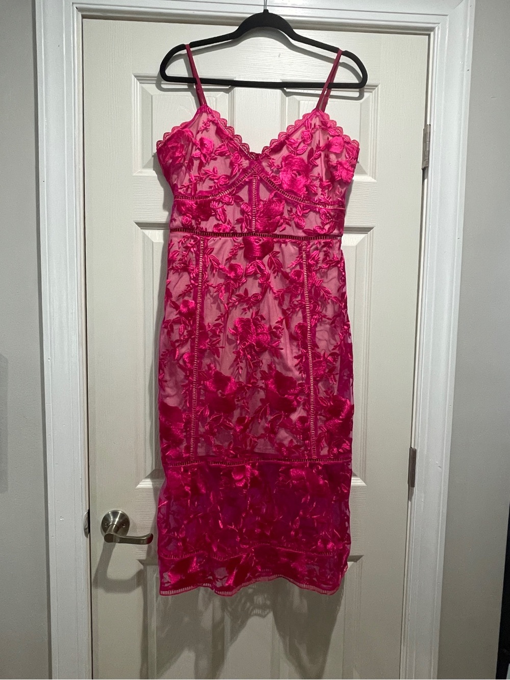 Lulus Deeply Cherished Hot Pink Lace Midi Dress